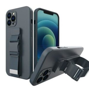 Tagakaaned iLike Samsung Galaxy A22 5G Rope case gel TPU airbag case cover with lanyard Navy Blue