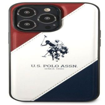 Tagakaaned U.S Polo Apple iPhone 14 Pro Leather Double Horse Case White Blue