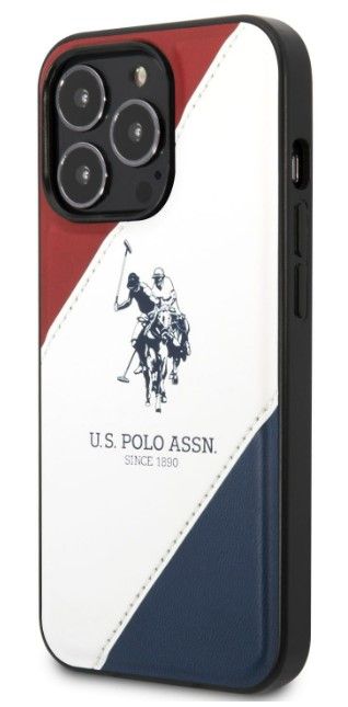 Tagakaaned U.S Polo Apple iPhone 14 Pro Leather Double Horse Case White Blue