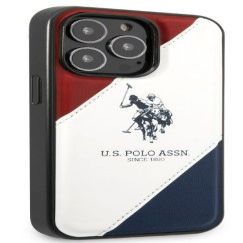 Tagakaaned U.S Polo Apple iPhone 14 Pro Leather Double Horse Case White Blue