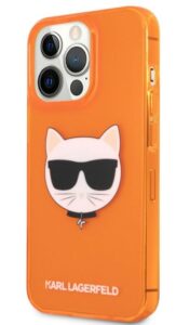 Nugarėlės dėklai Karl Lagerfeld Apple iPhone 13 Pro Fluo TPU Choupette Head Case Orange