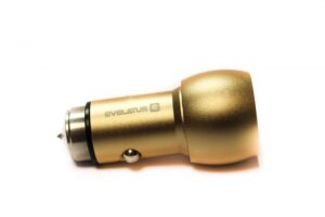 Automobiliniai įkrovikliai Evelatus - Car Charger ECC01 GOLD 2USB port 3.1A with stainless steel escape tool Gold