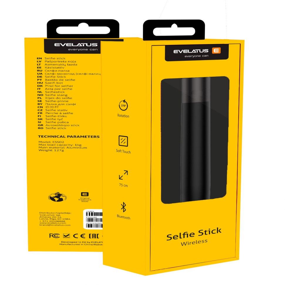 Selfie stick Evelatus - Evelatus Selfie Stick Monopod ESS02 Bluetooth Black