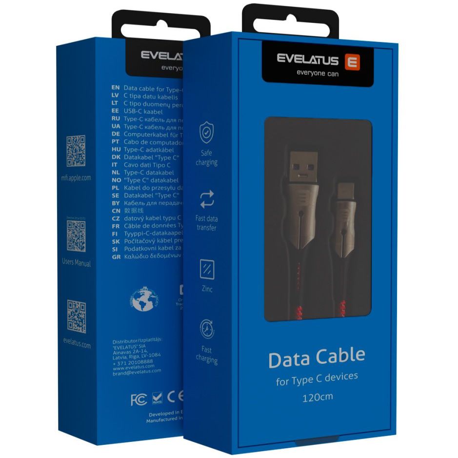 Kabelis Evelatus - Type-C Data Cable TPC02 Black