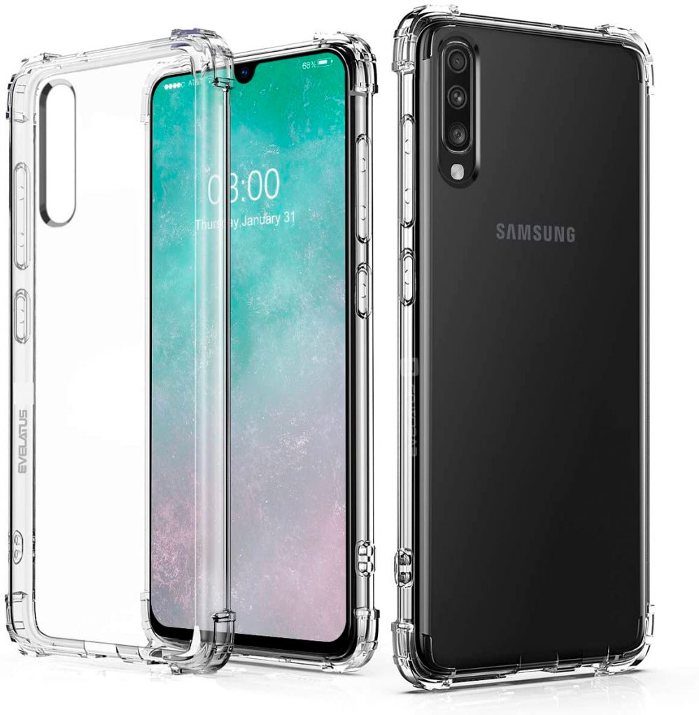 Back panel cover Evelatus Samsung Galaxy A70 Military Shockproof Silicone Case TPU Transparent