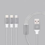 Cable Recci Universal Delicate RCS-H120 3 in 1 Micro USB + 2 x Lightning Fast Charging 1,2 m Grey