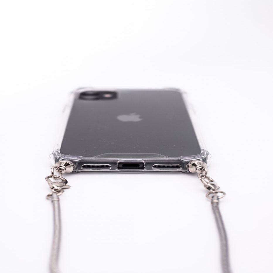 Back panel cover Evelatus Apple iPhone 11 Silicone Transparent with Necklace TPU Strap Silver