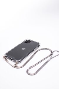 Nugarėlės dėklai Evelatus Apple iPhone 11 Pro Silicone Transparent with Necklace TPU Strap Silver