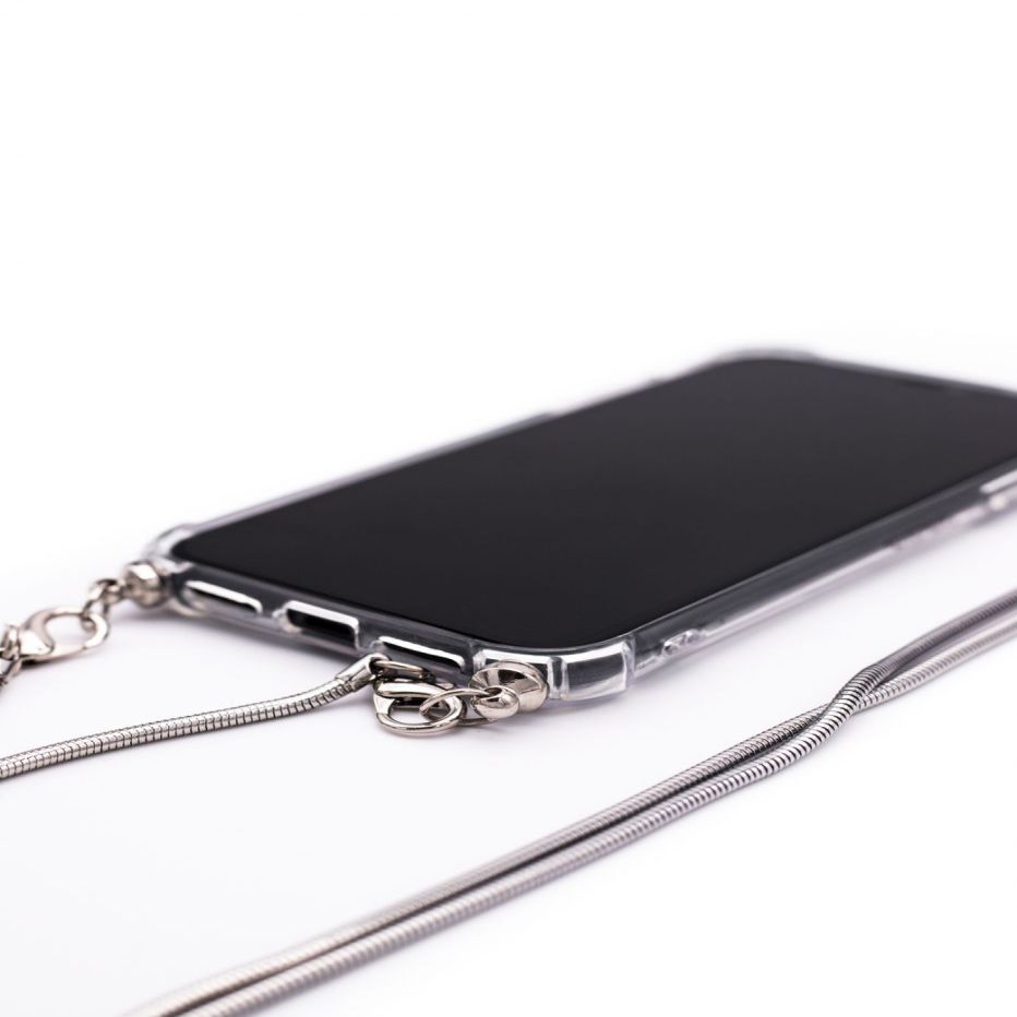 Back panel cover Evelatus Apple iPhone 11 Pro Silicone Transparent with Necklace TPU Strap Silver