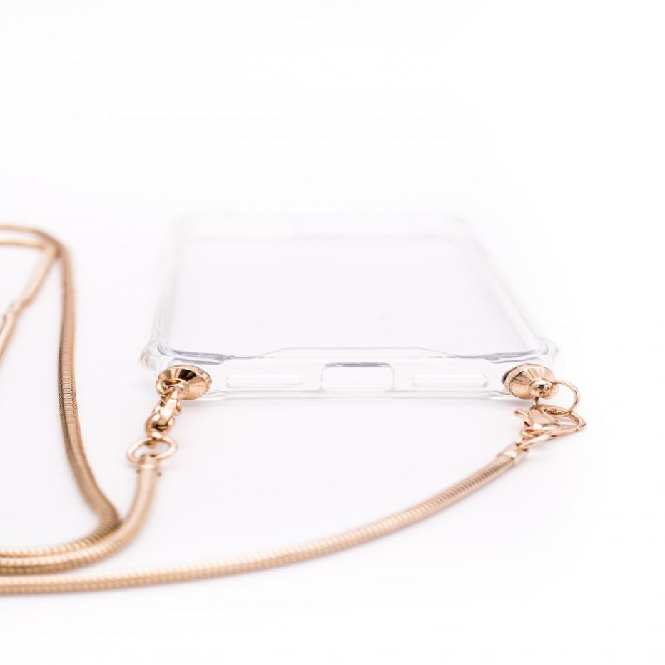 Back panel cover Evelatus Xiaomi Note 8 Pro Silicone Transparent with Necklace TPU Strap Gold