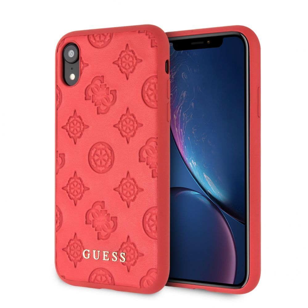 Back panel cover Guess Apple iPhone XR Debossed PU Leather Hard Case Peony Red