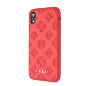 Nugarėlės dėklai Guess Apple iPhone XR Debossed PU Leather Hard Case Peony Red