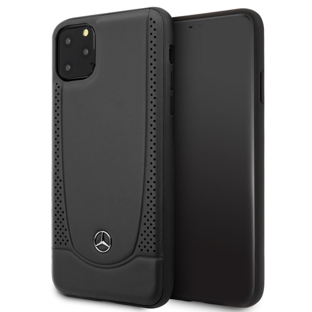 Back panel cover Mercedes-Benz Apple iPhone 11 Pro Max Leather Hardcase Perforation Black