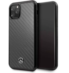 Nugarėlės dėklai Mercedes-Benz Apple iPhone 11 Pro Max Hard Case Leather Carbon Fiber Black