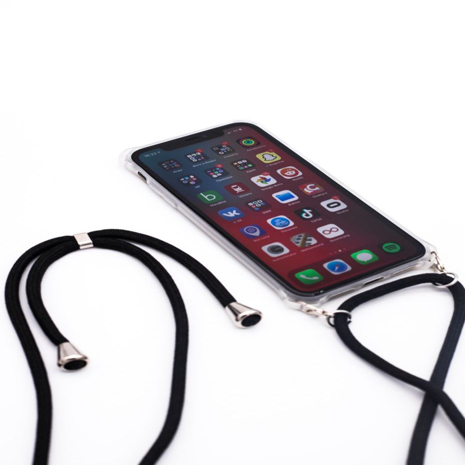 Back panel cover Evelatus Apple iPhone 11 Pro Silicone Transparent with Necklace TPU Strap Transparent