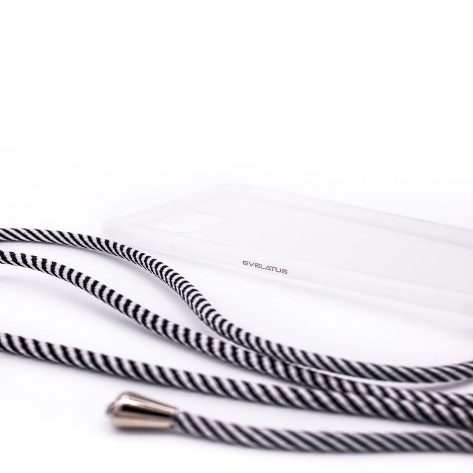 Back panel cover Evelatus Apple iPhone Xs MAX Case with rope Black Stripes Transparent