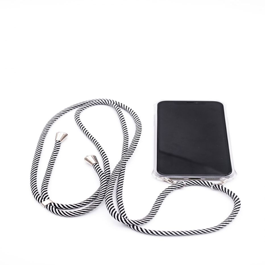 Back panel cover Evelatus Samsung A40s Case with rope Black Stripes Transparent