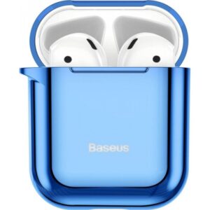 Nugarėlės dėklai Baseus  Metallic Shining Ultra-thin Silicone Protector Case with Hook for AirPods 1/2 Blue