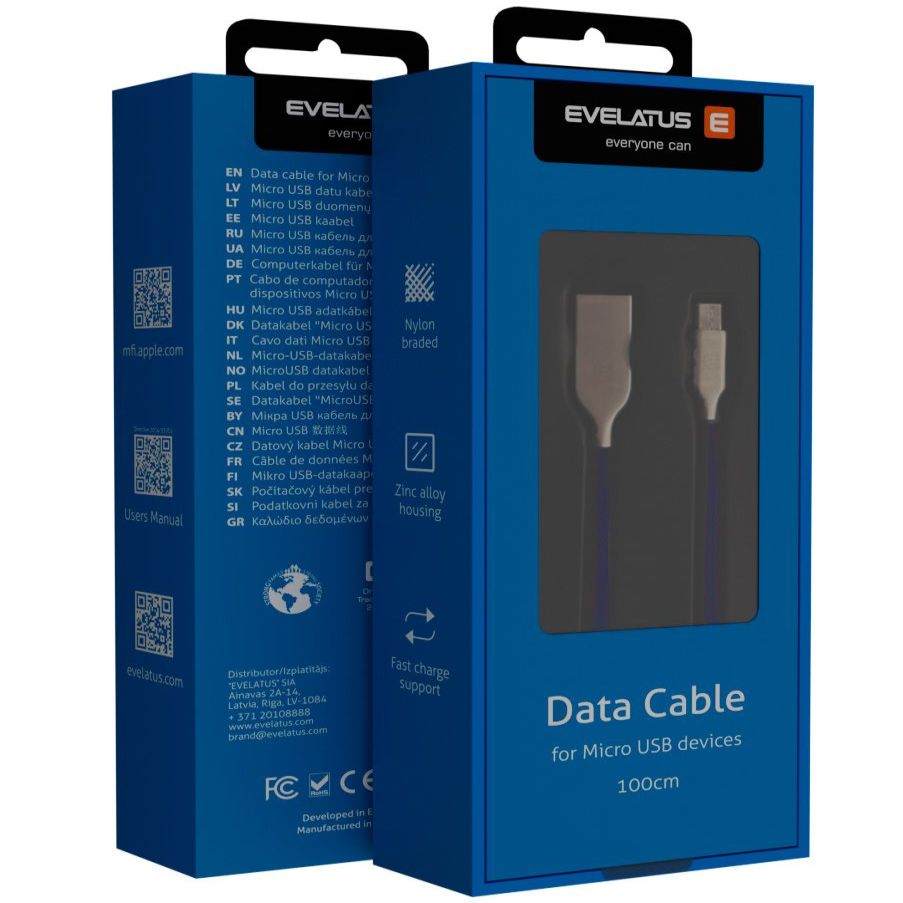 Kabelis Evelatus - MicroUSB cable EDC04 Blue