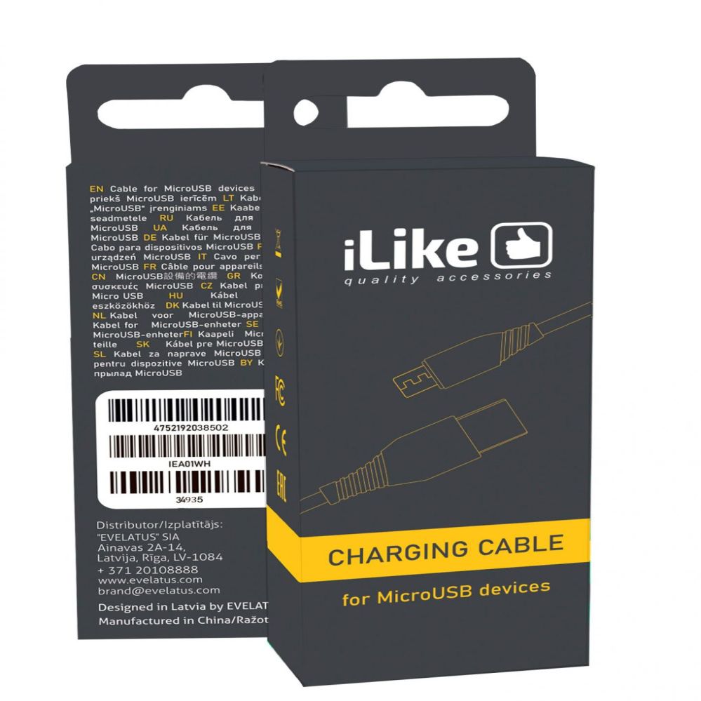 Kabelis iLike - iLike Charging Cable for MicroUSB ICM01 White