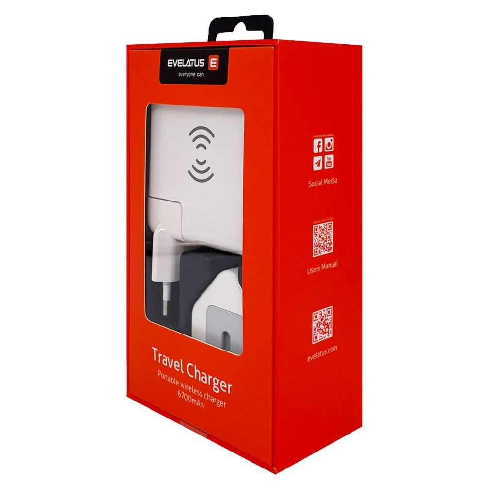 Wireless charger Evelatus Travel adapter Wireless Charger EWC06 White