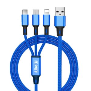 Kabelis iLike  Charging Cable 3 in 1 CCI02 Blue