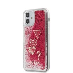 Back panel cover Guess - iPhone 12 mini 5.4'' Liquid Glitter Charms Cover Rapsberry