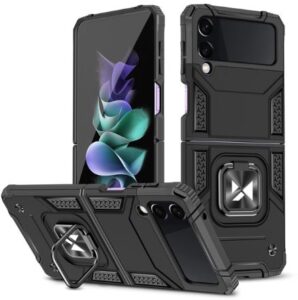 Nugarėlės dėklai iLike Samsung Galaxy Z Flip 3 Ring Armor tough hybrid case cover + magnetic holder Black