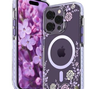 Tagakaaned Kingxbar Apple iPhone 14 Pro MagSafe decorated with peony flowers print Flora Series magnetic Purple