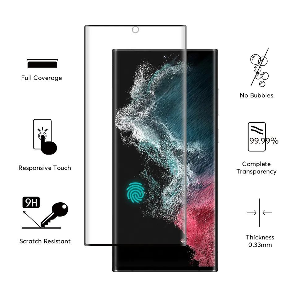 Protective glass Evelatus Samsung Galaxy S23 Ultra 2.5D Full Cover Japan Glue Glass Anti-Static Black