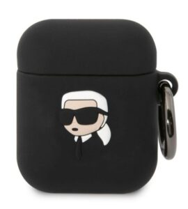 Dėklai ausinėms Karl Lagerfeld Apple Airpods 1/2 3D Logo NFT Karl Head Silicone Case Black