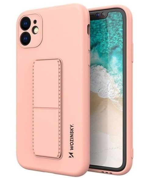 Back panel cover Wozinsky Apple iPhone 12 Kickstand Case silicone case with stand Pink