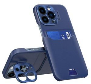 Back panel cover iLike Apple iPhone 14 Pro Leather Stand Case card wallet with stand Blue