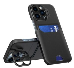 Aizmugurējais vāciņš iLike Apple iPhone 14 Pro Leather Stand Case cover card wallet with stand Black