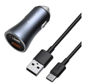 Auto charger Baseus  Contactor Pro fast car charger 2x USB 40 W Quick Charge SCP FCP AFC + USB cable - USB Type C Grey