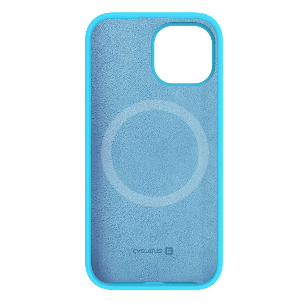 Back panel cover Evelatus Apple iPhone 15 Premium Magsafe Soft Touch Silicone Case Cyan Blue