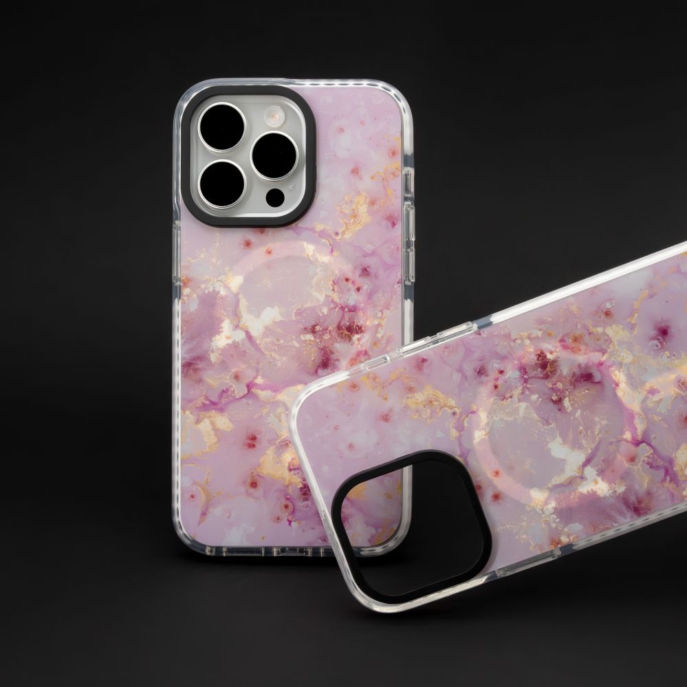 Back panel cover Evelatus Apple iPhone 15 Pro PC+TPU With MagSafe Customized Print Marble Pink