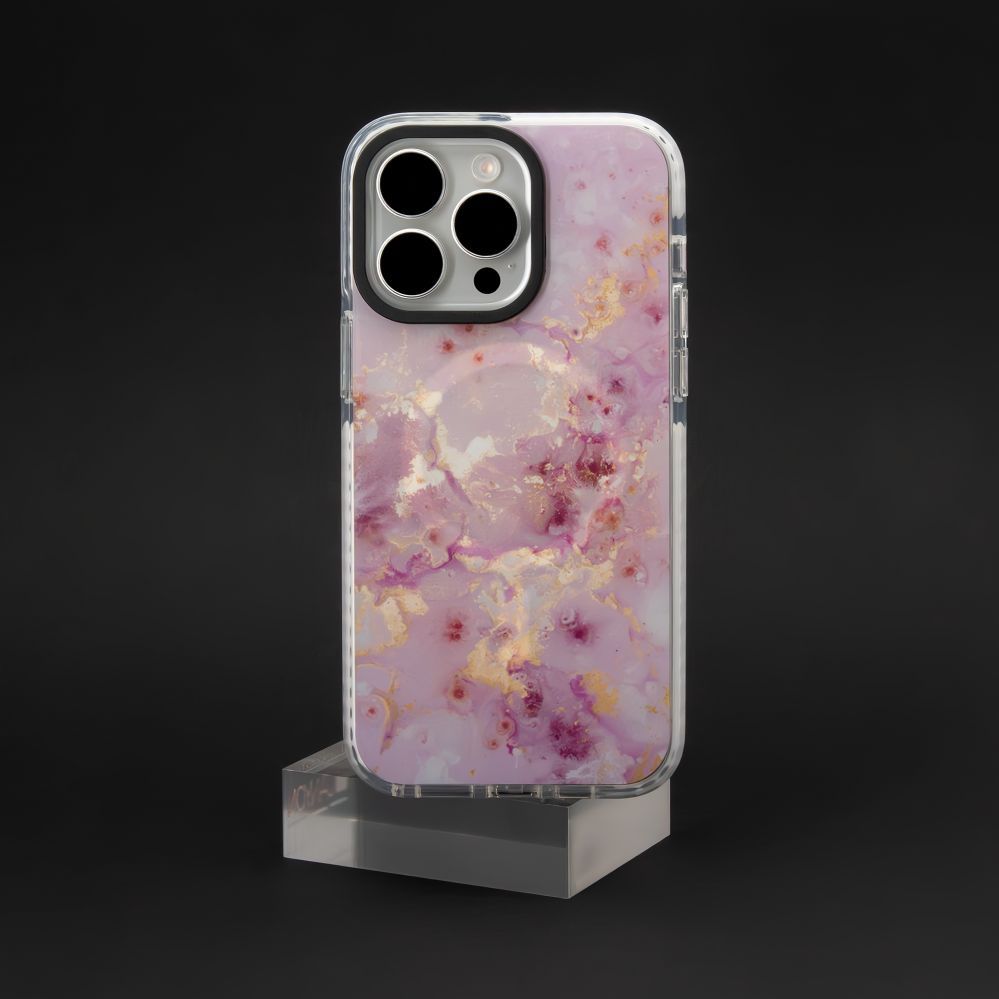 Back panel cover Evelatus Apple iPhone 15 Pro PC+TPU With MagSafe Customized Print Marble Pink