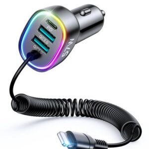 Autolaadijad Joyroom  4 in 1 Fast Car Charger PD, QC3.0, AFC, FCP with 1.6m 57W Lightning Cable Black