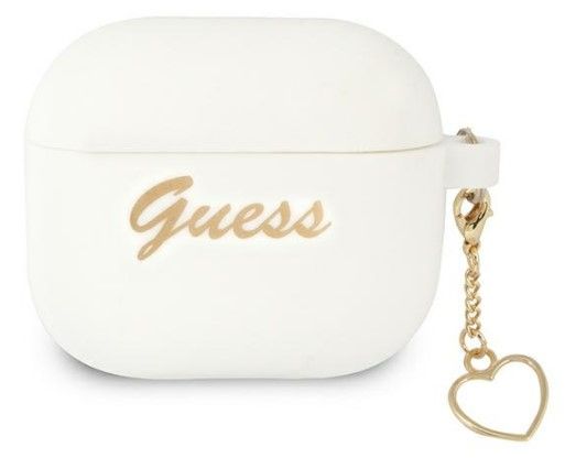 Tagakaaned Guess Apple AirPods 3 cover Silicone Charm Heart Collection White