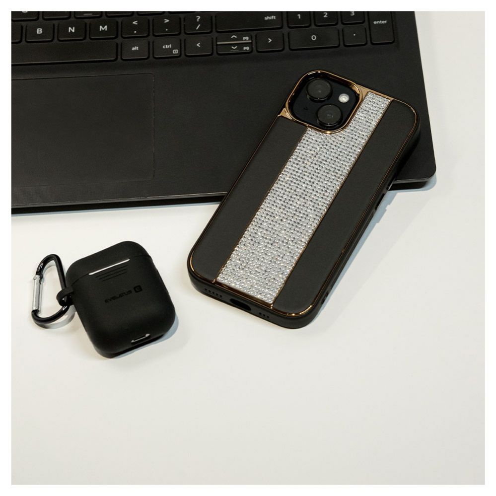 Back panel cover iLike Apple iPhone 15 Diamonds and Leather Case Black