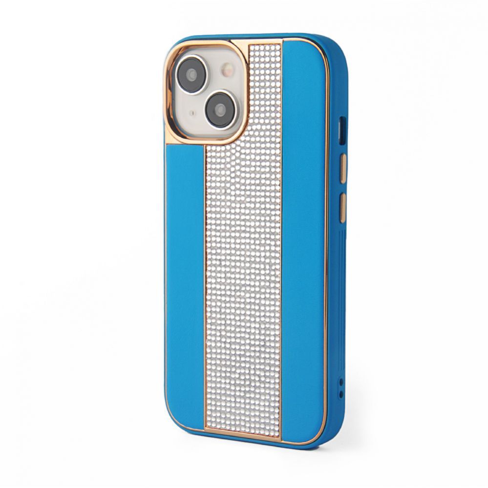 Back panel cover iLike Apple iPhone 15 Diamonds and Leather Case Blue