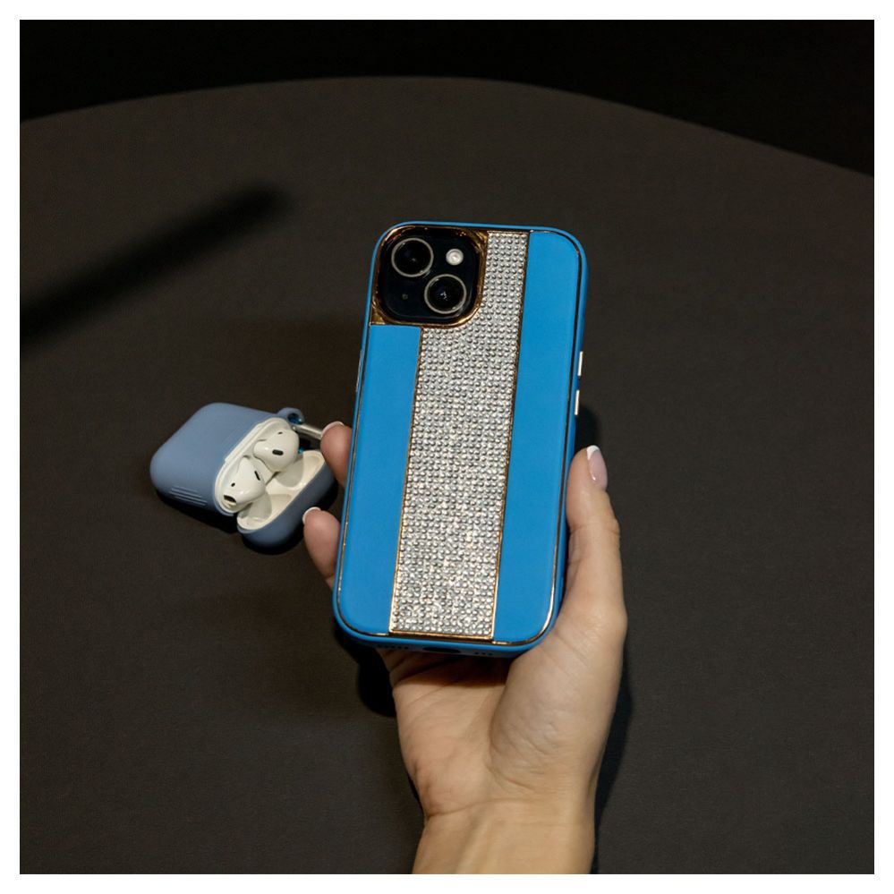 Back panel cover iLike Apple iPhone 15 Diamonds and Leather Case Blue