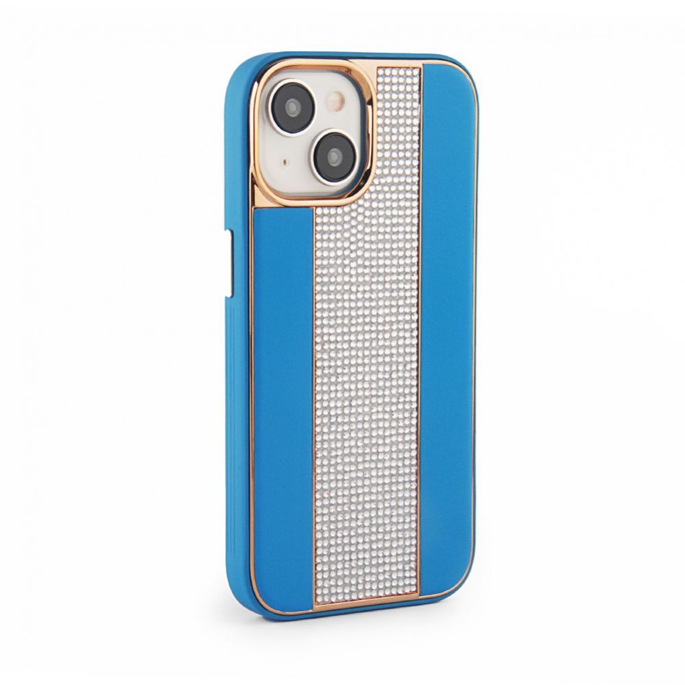 Back panel cover iLike Apple iPhone 15 Diamonds and Leather Case Blue