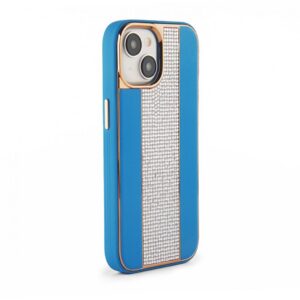 Aizmugurējais vāciņš iLike Apple iPhone 15 Diamonds and Leather Case Blue