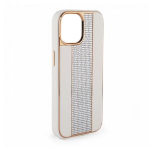 Back panel cover iLike Apple iPhone 15 Pro Max Diamonds and Leather Case White