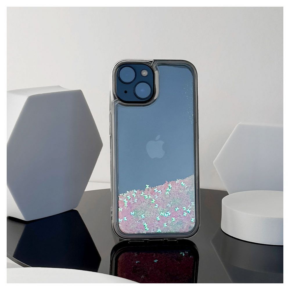 Back panel cover iLike Apple iPhone 15 Silicone Case Water Glitter Pink