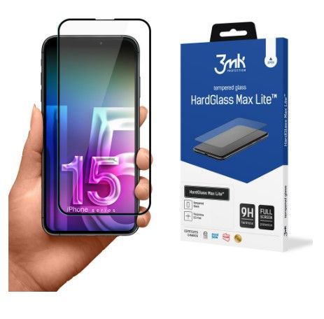 Protective glass 3MK Apple iPhone 15 Pro Max HardGlass Max Lite Black
