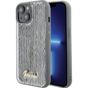 Nugarėlės dėklai Guess - iPhone 15 HC SEQUIN SCRIPT METAL Silver