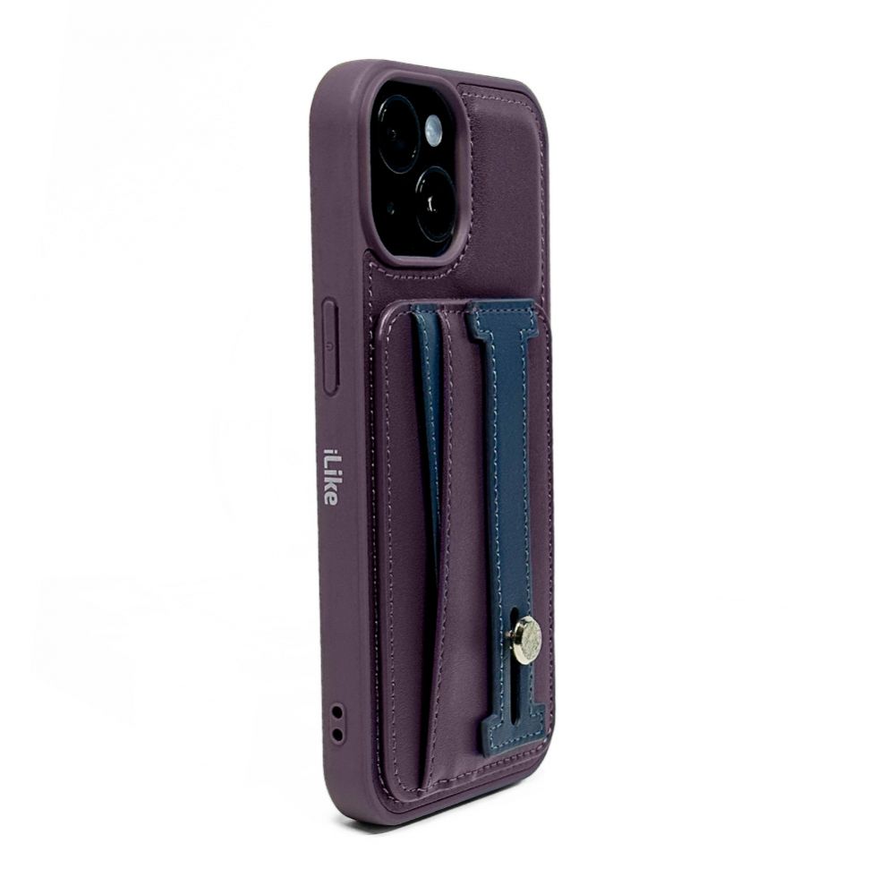Back panel cover iLike Apple iPhone 15 Pro LEATHER POCKET STAND COVER Purple